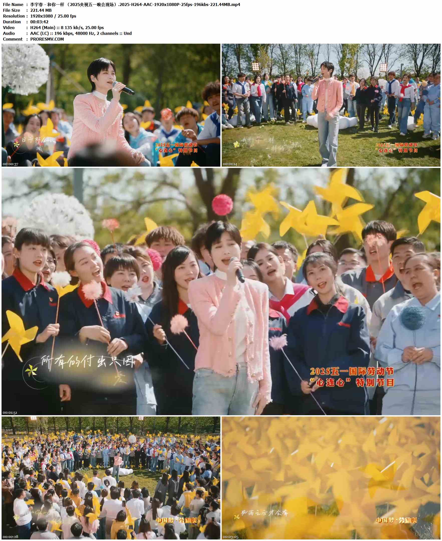 李宇春 - 和你一样 （2025央视五一晚会现场）.2025-H264-AAC-1920x1080P-25fps-196kbs-221.44MB官方MV_高清MV